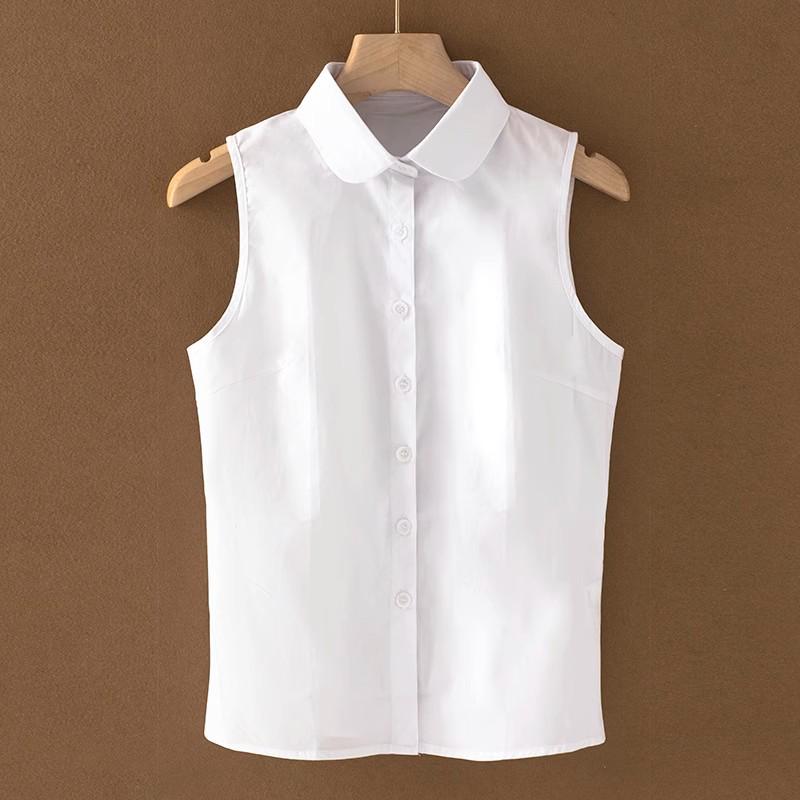 Women's Korean Style Sleeveless Stand Collar Cotton Shirt - Versatile Base Layer for Autumn/Winter, Ideal with Suits & Sweaters.
