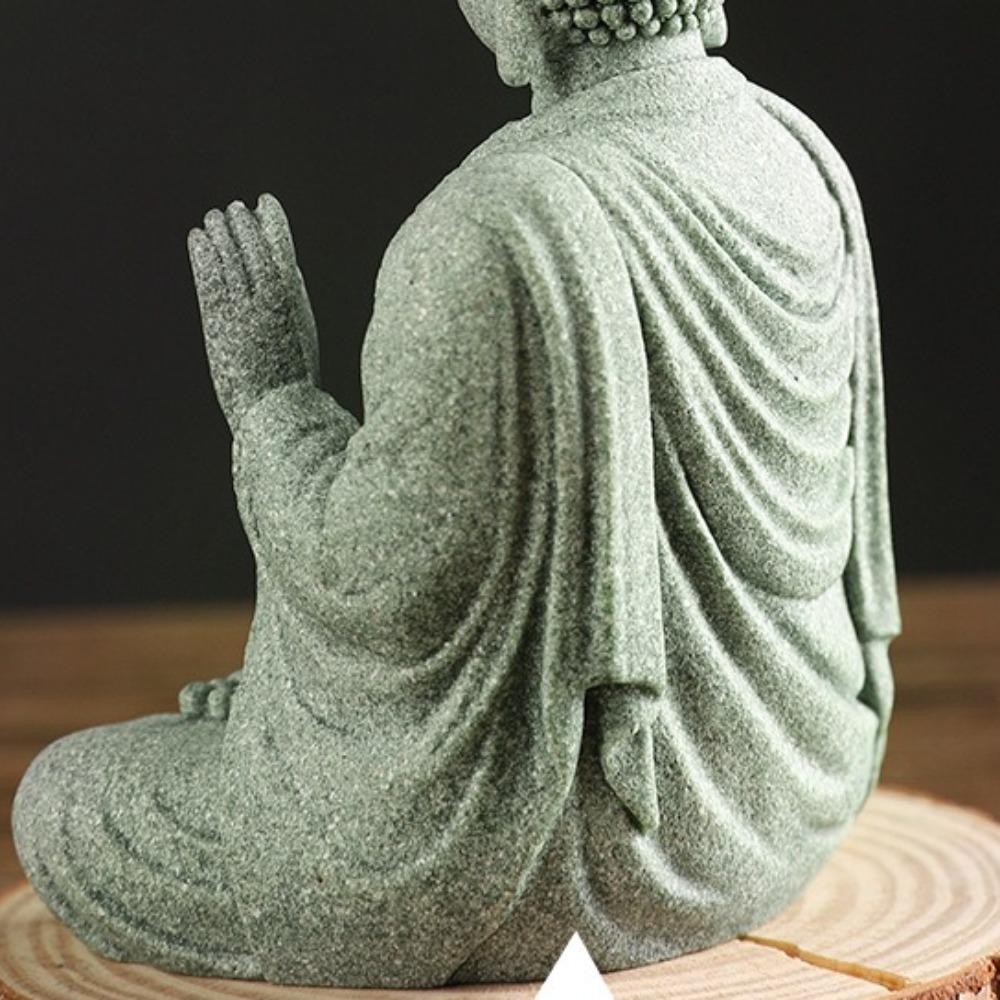 Statua Giardino Buddha Decorazione Acquario Mini Statuetta Buddismo Arredo Scrivania Tavolo Statua Zen Casa Sabbia Verde Thailandia