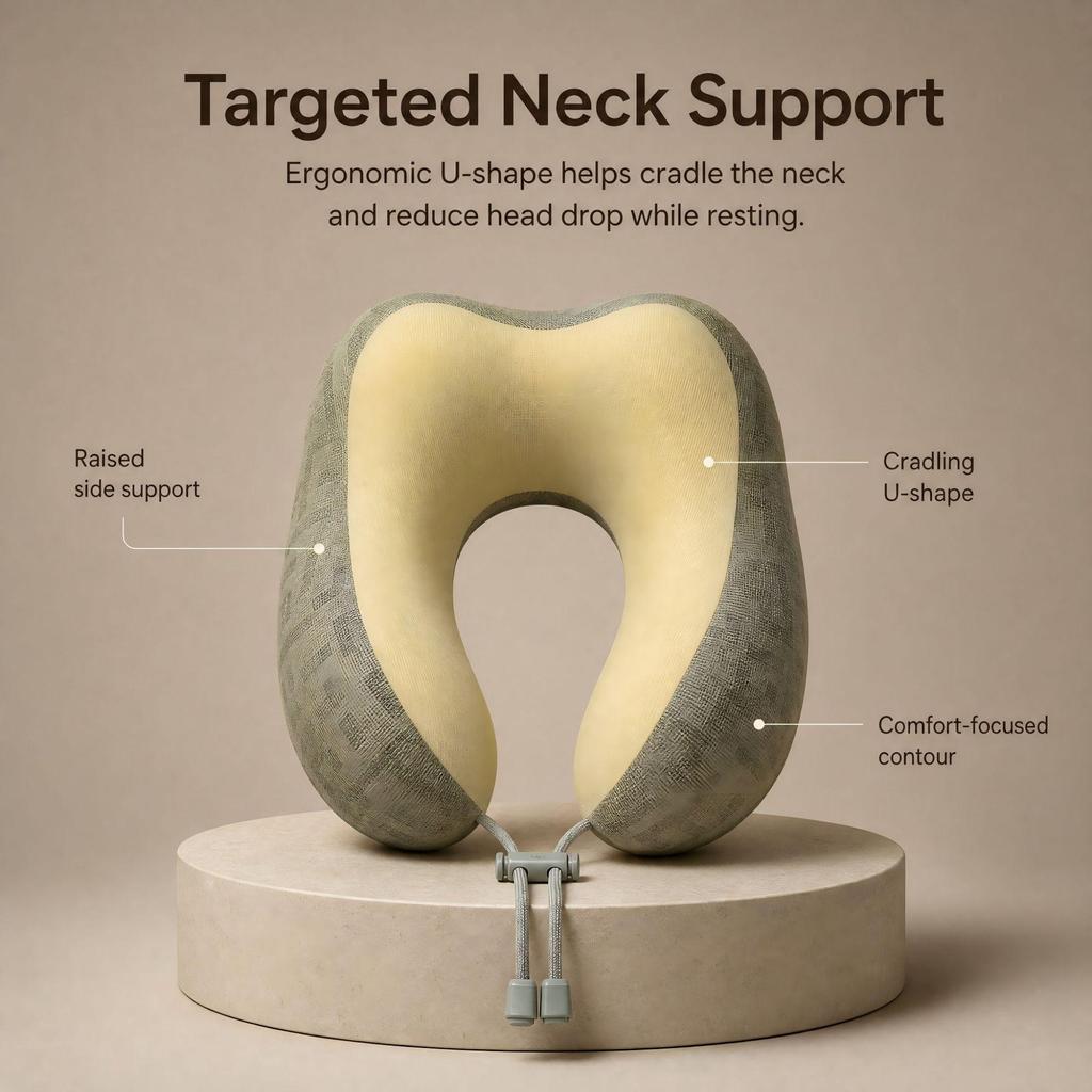 Portable Memory Foam U-Shaped Neck Pillow - Travel Sleep Support and Comfort