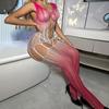 Rose Red Gradual Change Color Sexy Underwear Sexy Suspender Hollow Mesh One-piece Stockings