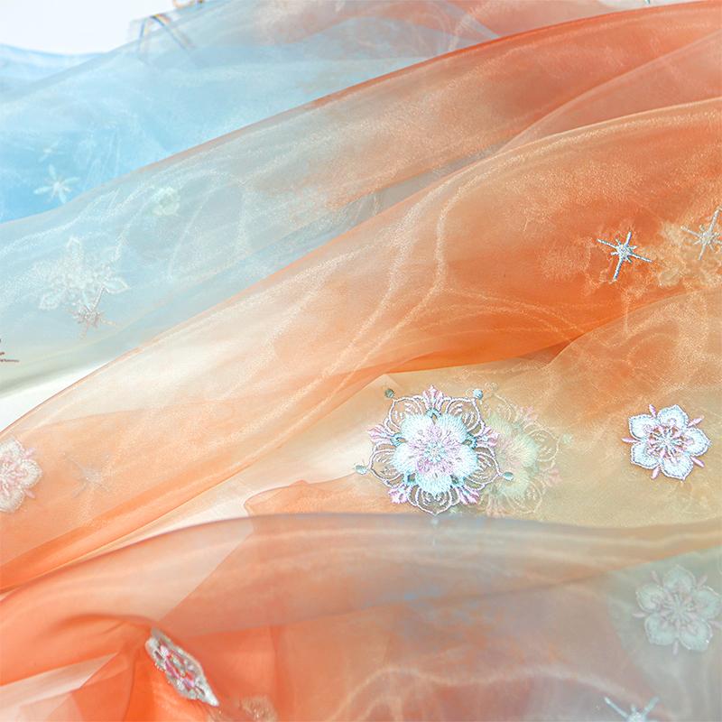 

Chinese Style Snowflake Embroidery Fabric Gradient Chiffon Designer Fabric DIY Sewing Cheongsam Hanfu Dress Shirts Costume 100x150cm