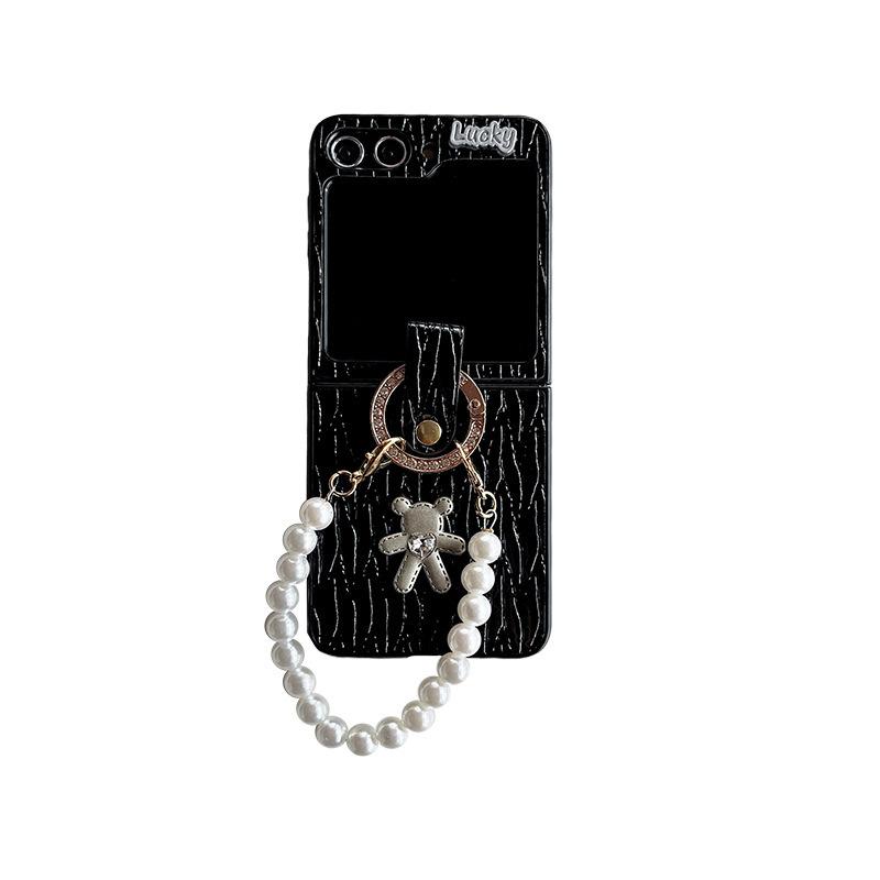 Xiaoxiang Feng Rhinestone Bear Phone Case for Samsung Zflip5 Flip Folding XFLIP Portable Pearl