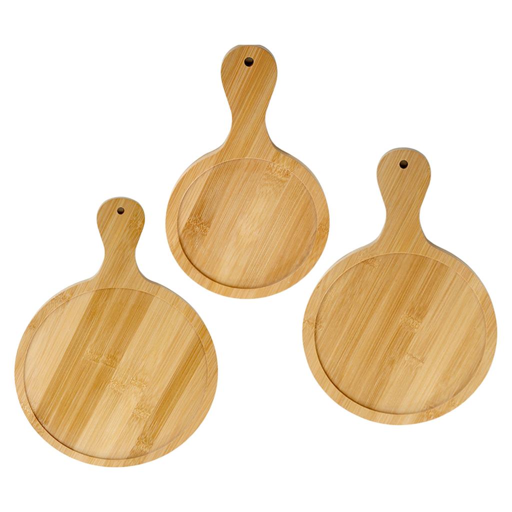 Round Pizza Serving Plate Bamboo Pizza Plate with Handle Multifunctional Food Serving Tray for Home Dining Restaurants