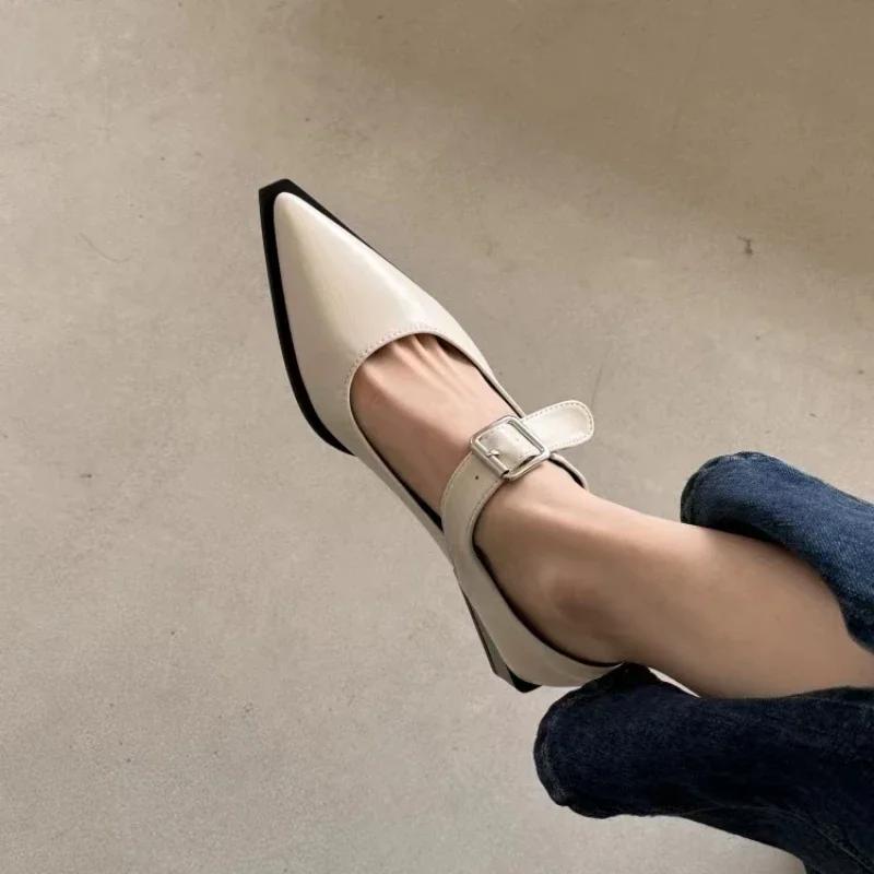 Summer Fashion New Sexy Banquet Comfortable Pointed Toe Buckle Sandals Women's Solid Color High Heels Zapatos Mujer