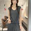 Plus size M to 6XL Modal Pajamas sets Summer Layering Vest Cardigan Top with strawstring Long Skirt Fashion Versatile 2 Piece Outfit