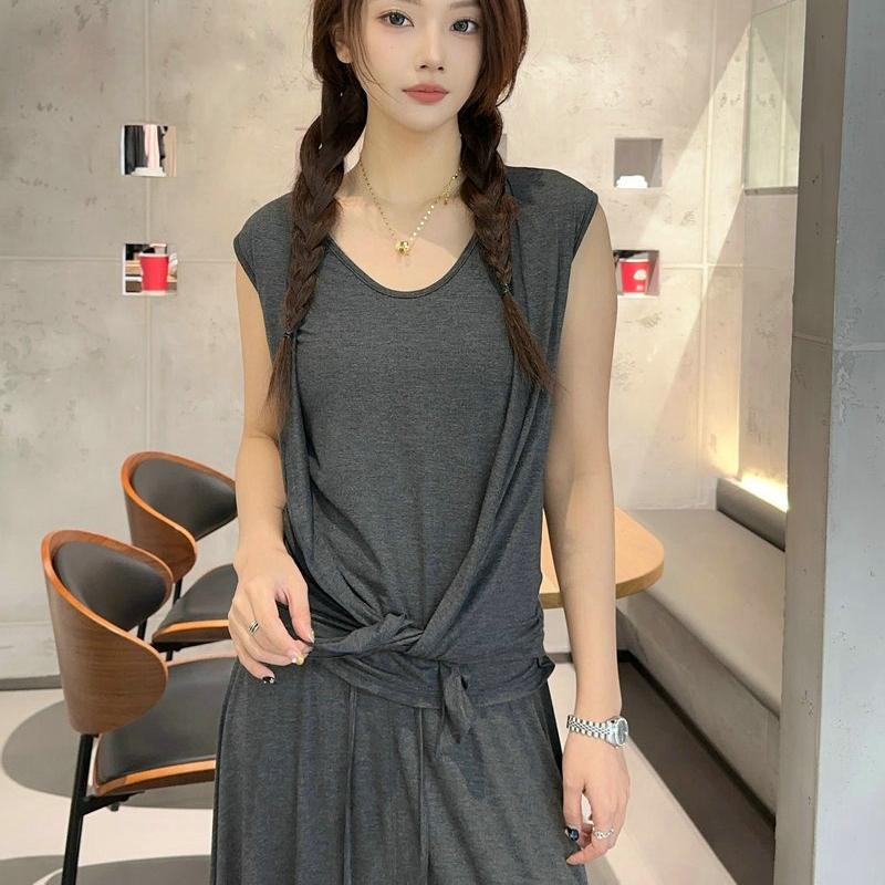 Plus size M to 6XL Modal Pajamas sets Summer Layering Vest Cardigan Top with strawstring Long Skirt Fashion Versatile 2 Piece Outfit