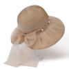 Spring And Summer Pearl Mesh Temperament Bucket Hat Women'S Bow Big Eaves Organza Sunshade Sunscreen Hat