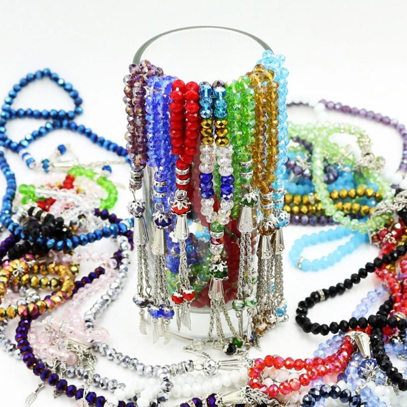 Crystal Tasbih Prayer Bead  Muhammad Islamic Prayer Rosary Beads Muslim Islam 99 Prayer Beads Necklace Foldable