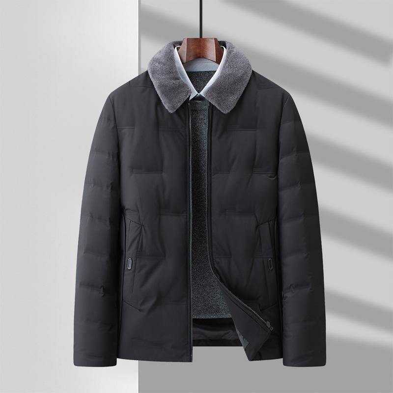 

Осенне-зимняя теплая шерстяная куртка с отворотом и белым утиным пухом для среднего возраста 195 чёрный