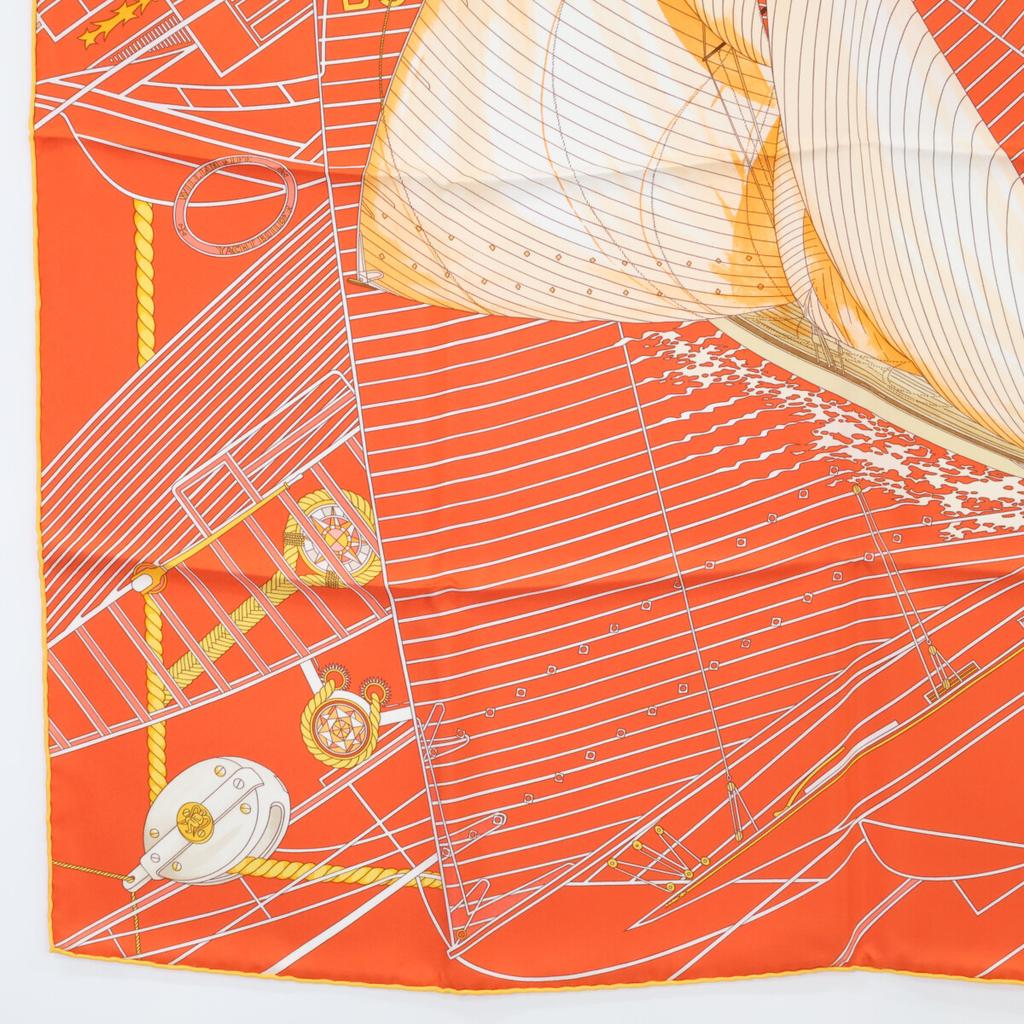 HERMES [Excellent Condition] Tuiga Sailboat Silk Carre90 scarf OrangeUsed
