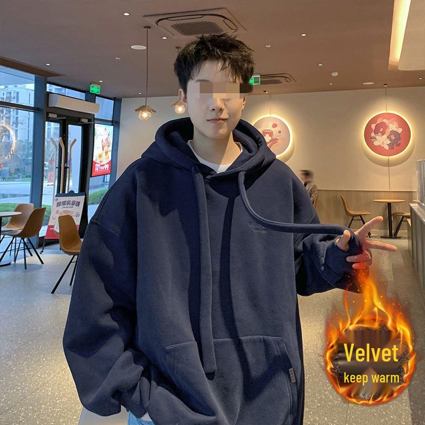 

Мужская толстовка с капюшоном в американском ретро-винтажном стиле на флисовой подкладке - Модная толстовка свободного кроя на весну/осень 8XL