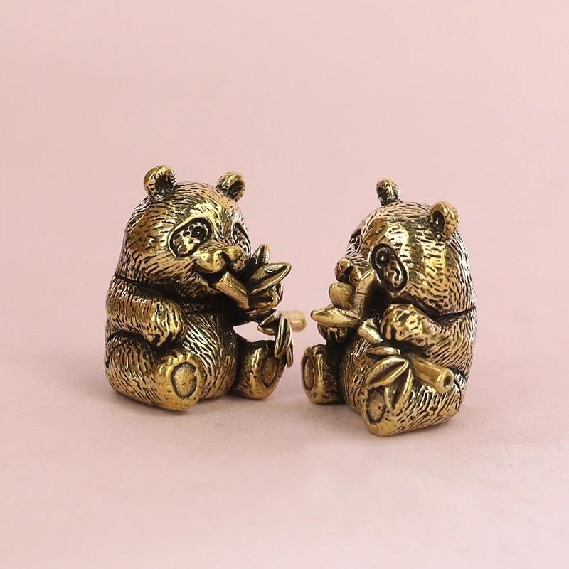 1/2Pcs Brass Panda Statue Tea Pet & Desktop Ornament Panda Figurine Collectible Gift Home Office Decor Copper Crafts