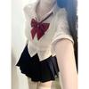 Preppy JK Uniform Set: Long-Sleeve Waist-Cinching Shirt & Black Pleated Skirt for Female Students