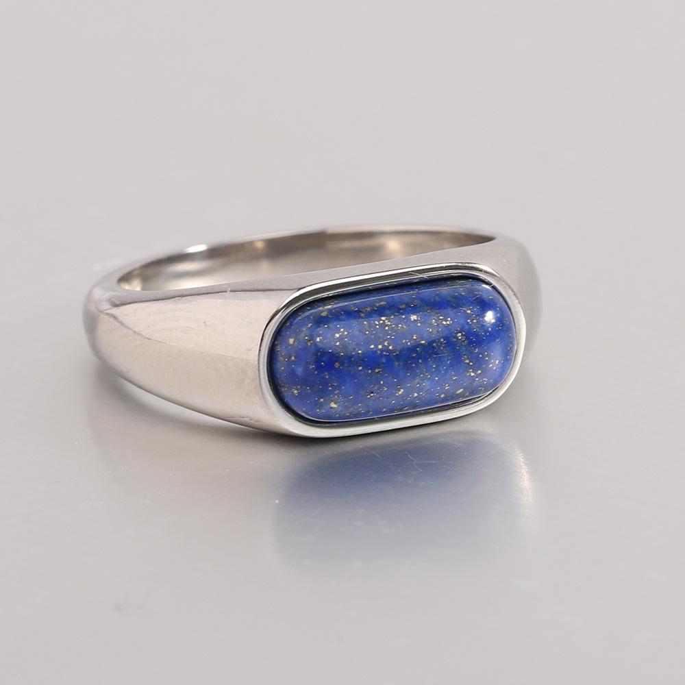 European and American 8MM Stainless Steel Ring with Inlaid Natural Stone - Versatile Retro Fashion Finger Ring