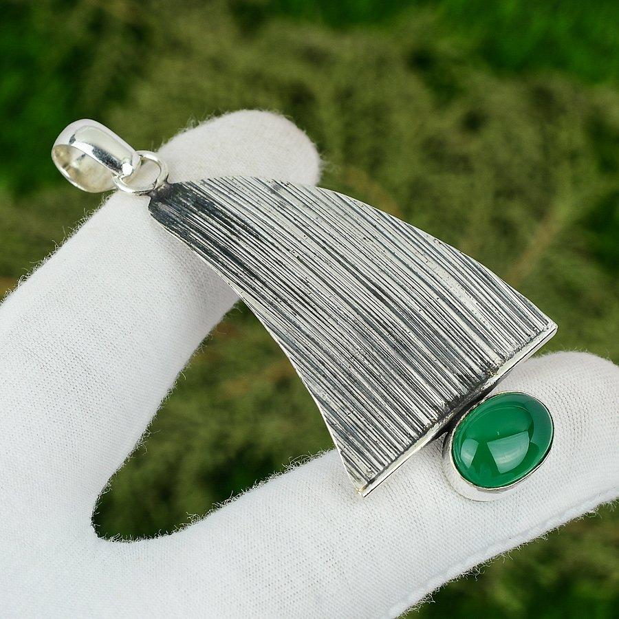 

Подвеска из натурального зеленого оникса, ручная работа, стерлинговое серебро 925 пробы, индийские украшения