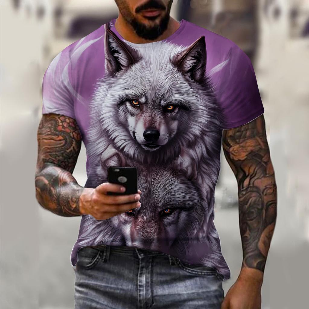 PLUS-size 3D Wolf Beast Print Men and Women Casual Short-sleeved T-shirt Round Neck Fashion Trend Cool Men's Daily New Clothing