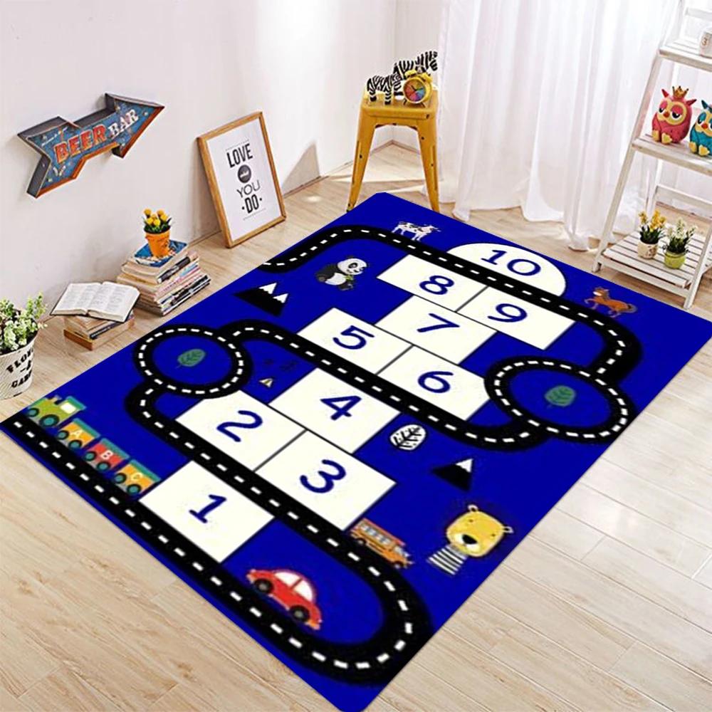 Stadsracerbana Lek för barn Stora områdesmattor Pojkars sovrumsdekorationer Matta för vardagsrum Halkfri Barnens golvmatta
