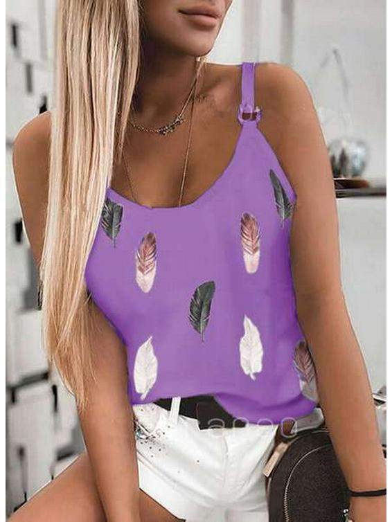 2021 Летняя Женская Повседневная Майка-Слинг с Круглым Вырезом и Принтом 2XL фиолетовый