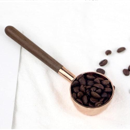 Dacvgog Coffee Bean Measuring Spoon, Pure Wood and Copper Measuring Spoon, Coffee Powder Measuring Spoon, 10g