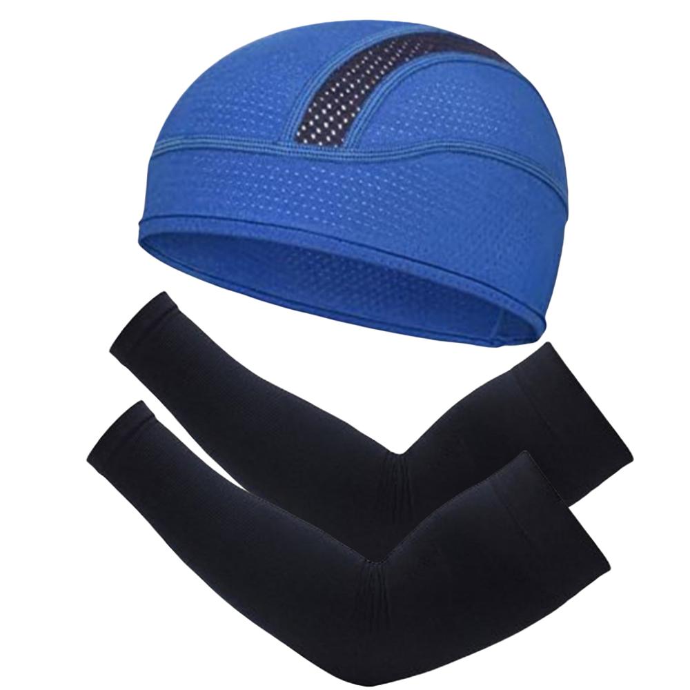 2pcs/set Summer Sun Protection Combination Pack Mesh Breathable Cap and Elastic Knitted Arm Cover Sports Running Hiking Cycling