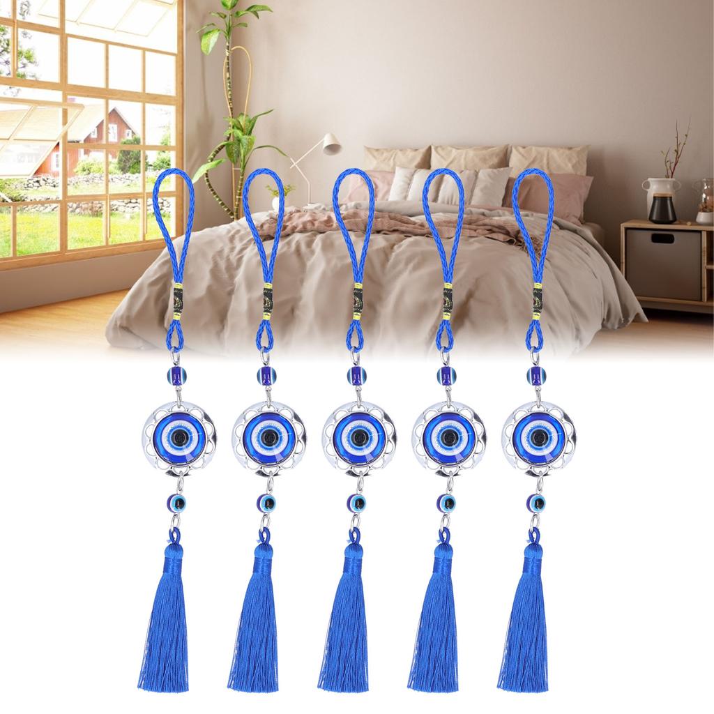 5Pcs Evil Eye Pendant Coloured Glaze Blue Tassel Exquisite Design Good Luck Evil Eye Decor for Room 