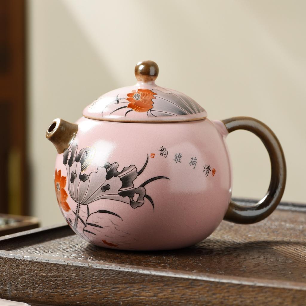 Ru kiln travel Xishi pot, one pot, four cups of teapot, teacup, high-end tea brewer, household ceramic teapot, tea set