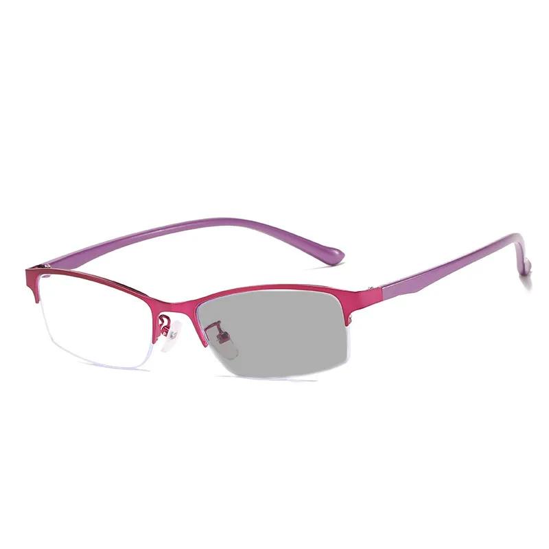 Business Style Pochromic Glasses for Men Women Smart Color Changing Minus Diopter Glasses Half Frame Clear Myopia Eyewear