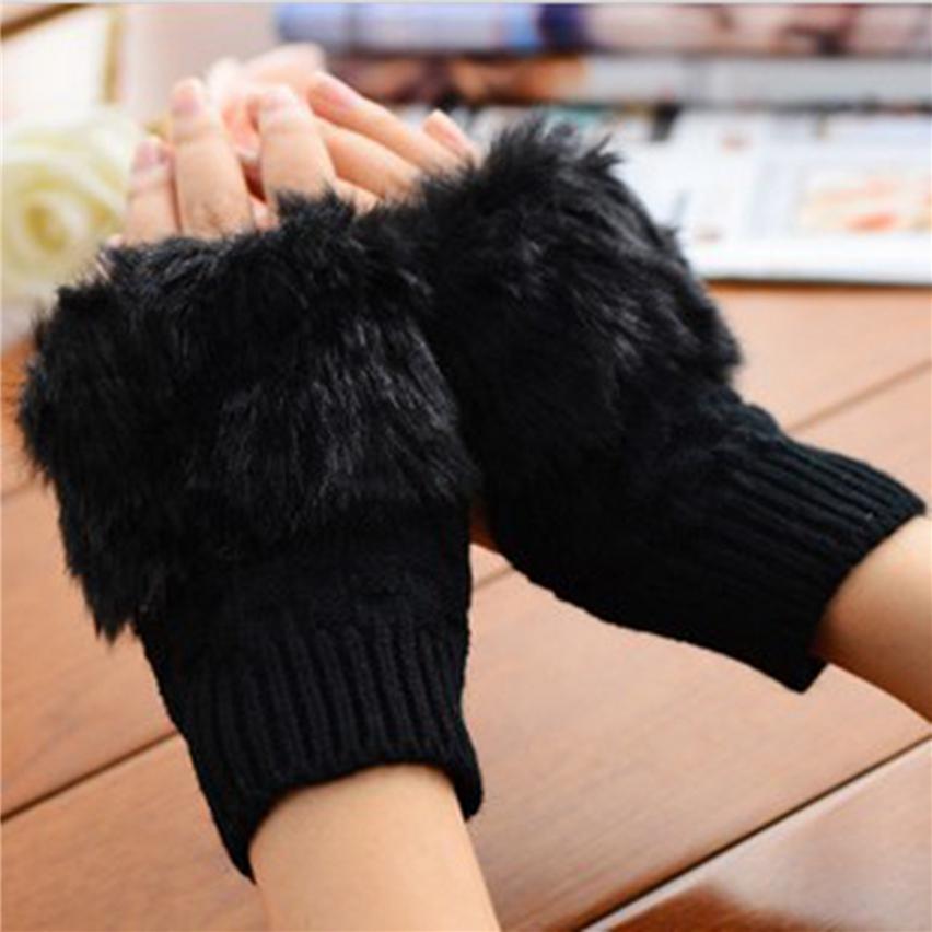 Mitaines Gants sans doigts Pour Femmes Dames Hiver Longueur Poignet Chaud Confortable Fourrure 1 Paire Tricoté