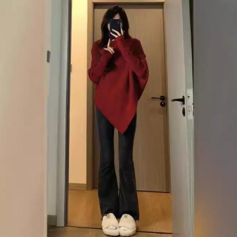 Autumn and Winter New Irregular Turtleneck Sweater Women's Gentle Lazy Style Casual Pullover Knitted Top