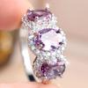 Elegant Silver Color Ring for Women Triple Purple Zircon Halo Fashion Jewelry Gift