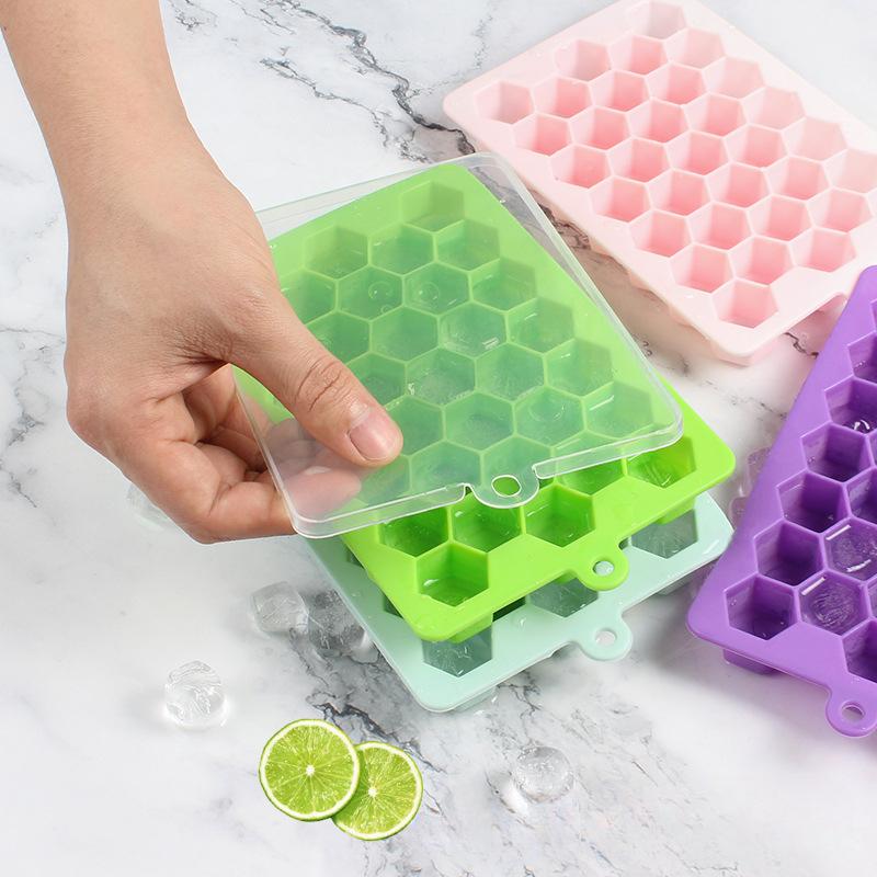 Bandeja de Hielo de Silicona de 33 Celdas Reutilizable Panal Casera Caja de Cubitos de Hielo Molde para Gelatina DIY Hielera de Silicona Molde de Bandeja de Hielo