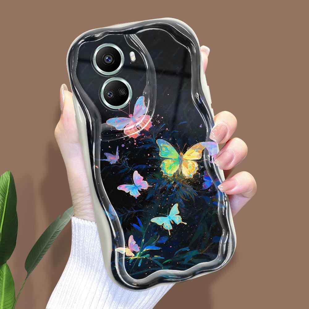 For Honor 90 Lite P30 Pro Infinix Hot 30 40 40i 40 Pro Smart 8 Pro Vivo V29e V30e Dreamy Colorful Butterflies Wavy Edge Soft Silicone Phone Case