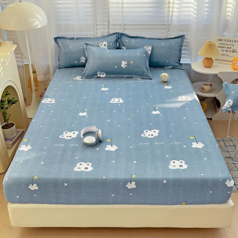 Four Seasons Skin-friendly Washed and Brushed Solid Color Pillowcase Protective Cover Double Fitted Sheet Taiwan Bed Bag