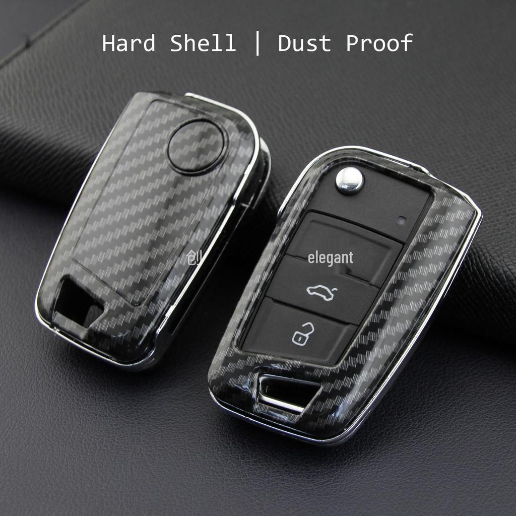 Carbon Fiber Volkswagen Golf 6 Key Case: Protective Cover for Three-Button Models.