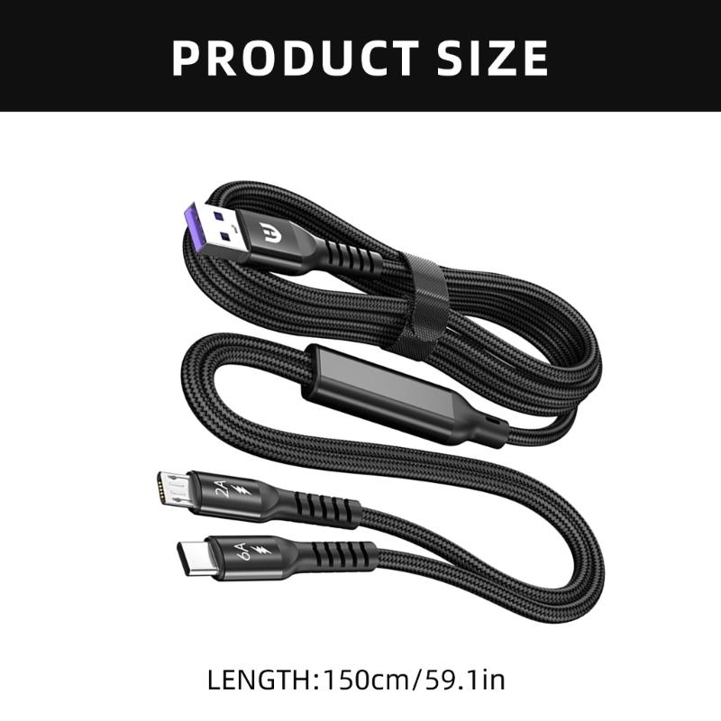 2 In 1 USB Charging Cord Wire Nylon Weaving with USB 5Pin and Type C Output Connectors for Phones Tablets Laptops