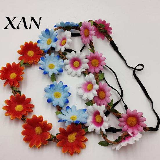 Adjustable Daisy Crown for Girls Sunflower/Daisy Wreath Headband Women Girls, Flower Headpiece, Daily Wear Silk Beach Photography Summer Dress