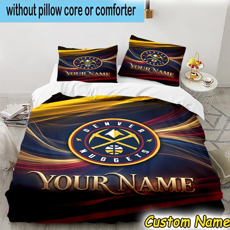 3pcs Custom Name Denver Basketball Team Bedding Set Includes 1 Duvet Cover & 2 Pillowcases for All Seasons Dormitory Home Decor Christmas gifts