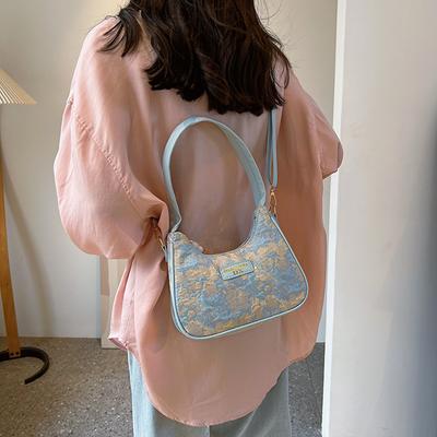 Fashion French Women's Bag Handbag Tote Girls Hundred Underarm Bag Large Capacity Ladies Dumpling Bag Printed Decoration Canvas