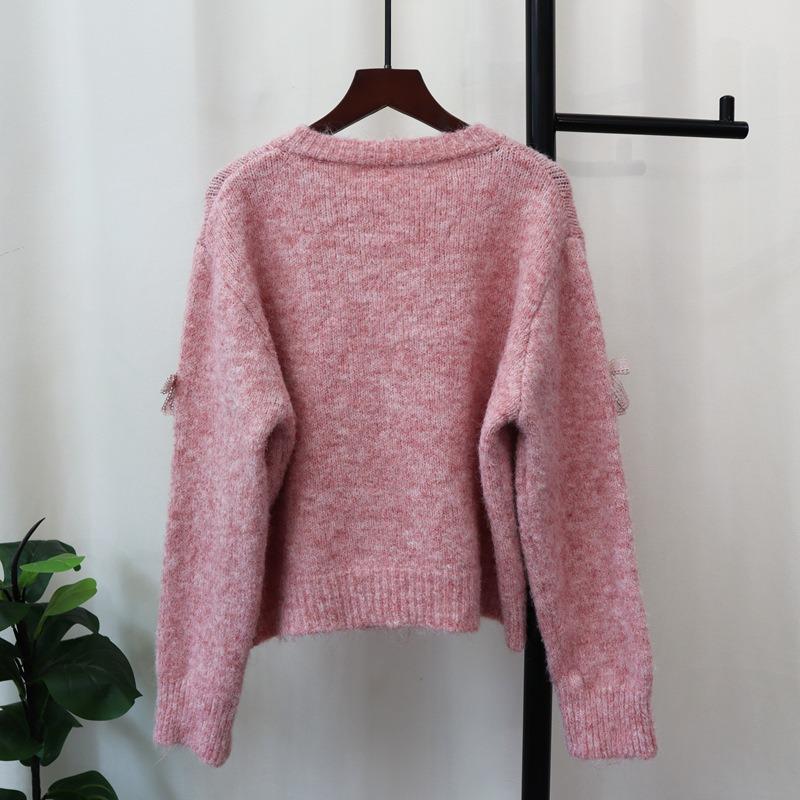 Bow Design Sweater Jacket Autumn and Winter New Loose Sweet Soft Waxy Knitted Cardigan Women
