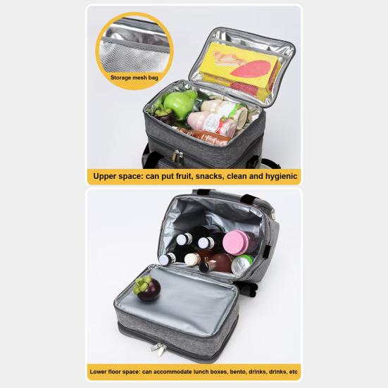 Geantă de prânz izolată, 18 litri, cu două etaje, cutie de prânz mare, reutilizabilă, etanșă și extensibilă.
