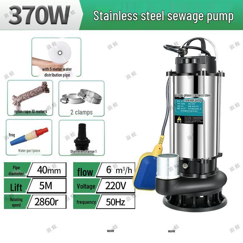 Pompe à eau submersible domestique haute puissance en acier inoxydable 220V pour usage agricole et d'eaux usées