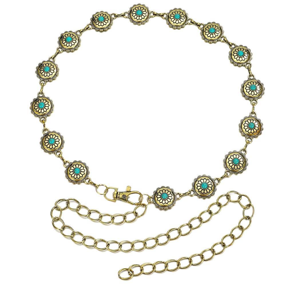 Vintage Turquoise Waist Chain Ethnic Style Beach Body Chain Retro Bohemian Waist Belt  Women