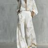 1116 New European and American Style Fashion Luxury Black Gold Baroque Print Nine-quarter Sleeve Wide-leg Pants Set Women's Two-piece Set