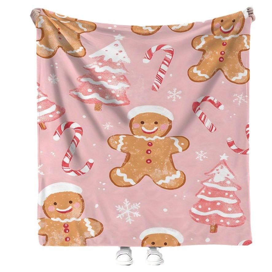 Christmas Gingerbread Man Digital-printed Polyester Bedroom Velvet Flannel Cover Blanket Fleece Soft Cover Blankets for Beds