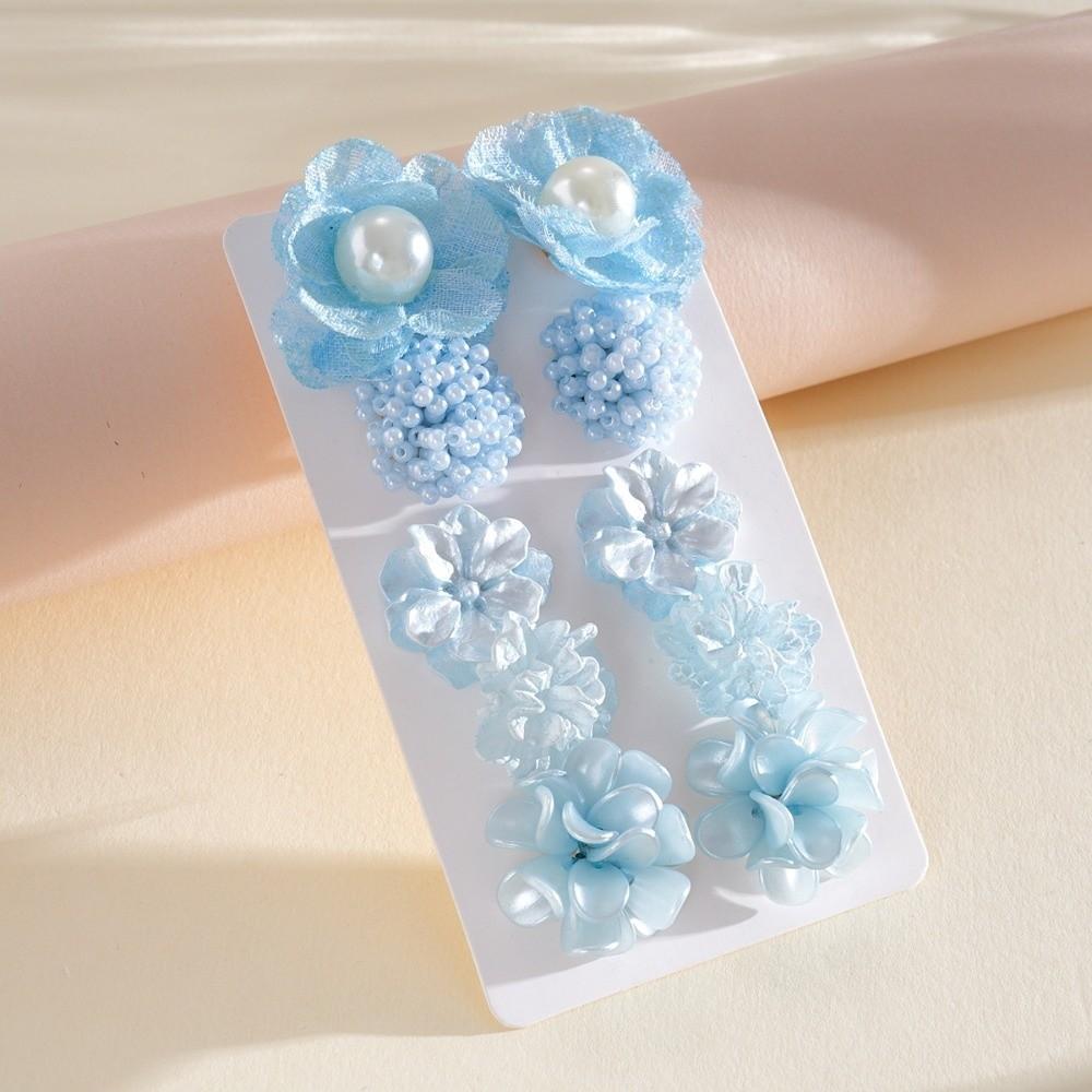 Flower Flower Earrings Set Pearl Bead Stud Earrings Gift Acrylic Flower Earrings Daily Wear синий