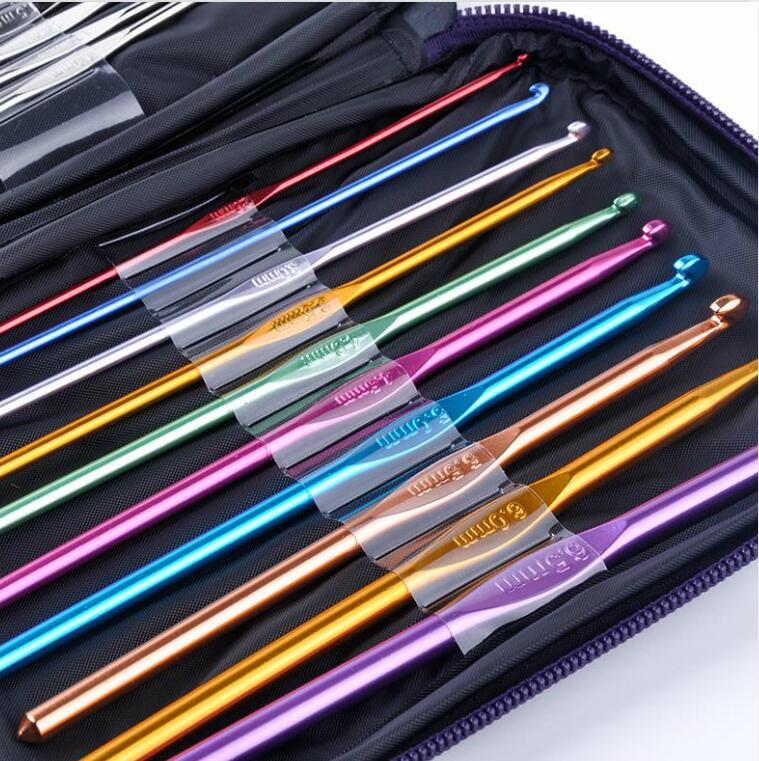 22pc/lot Metal Needles Set Hand Crochet Knitting Needle Tools Stainless Handle Hook Needlework