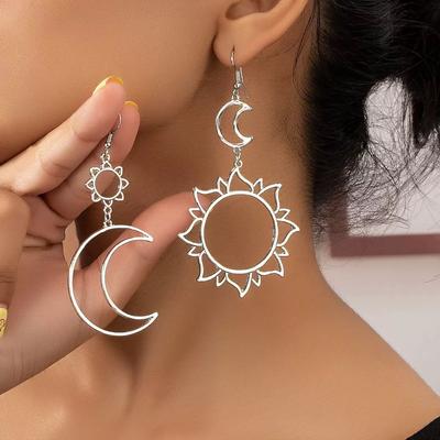 New Bohemian Sun, Moon Earrings, Fashion Personality Street Photography Trend Ethnic Style Geometry