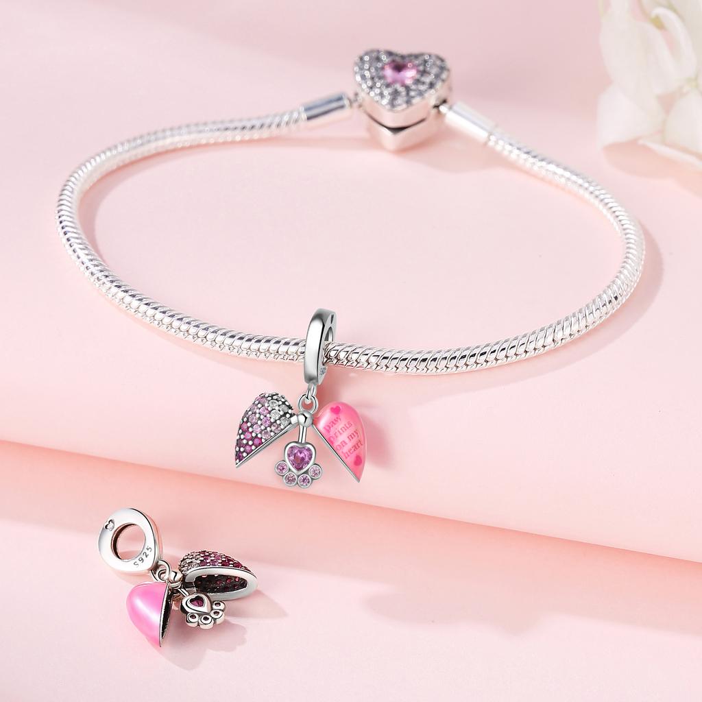 Original Copper Charms Heart Paw Print Pendant Beads Fit Bracelet Diy Women Making Delicate Gift Jewelry