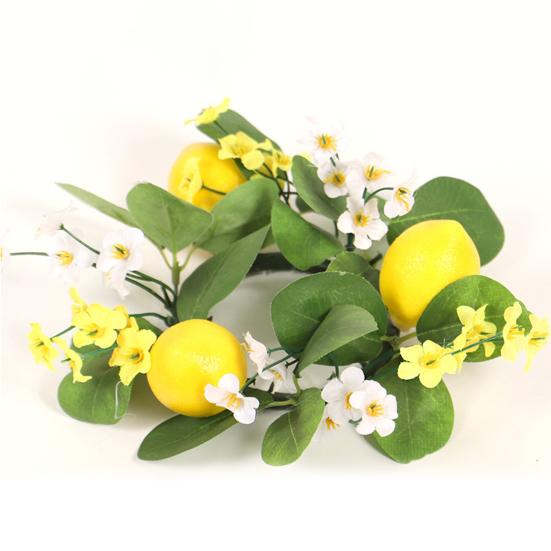 Lemon Flower Wreath Candle Ring Artificial Leaves Spring Greenery Garland Pillar Candle Home