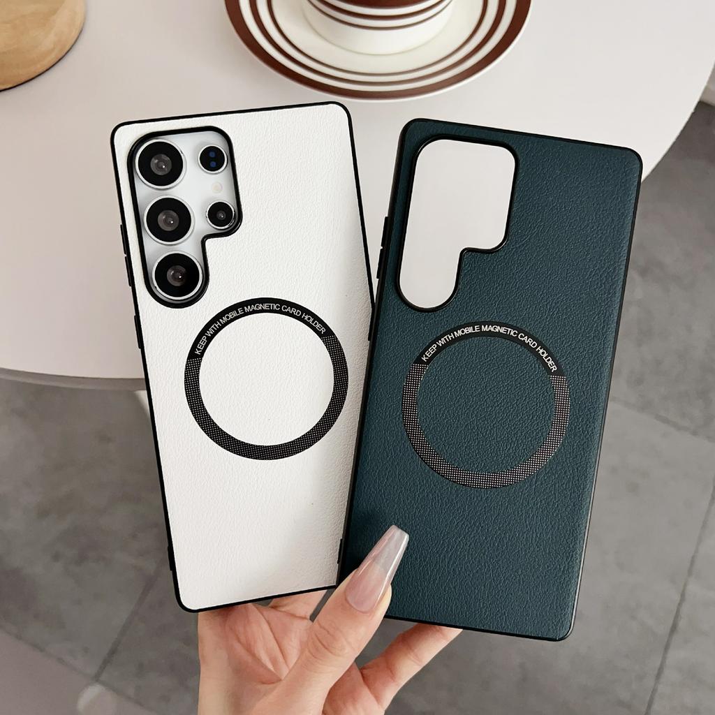 For Samsung Galaxy S25 Ultra Case Compatible with MagSafe Anti-Drop PU Leather+TPU Cover